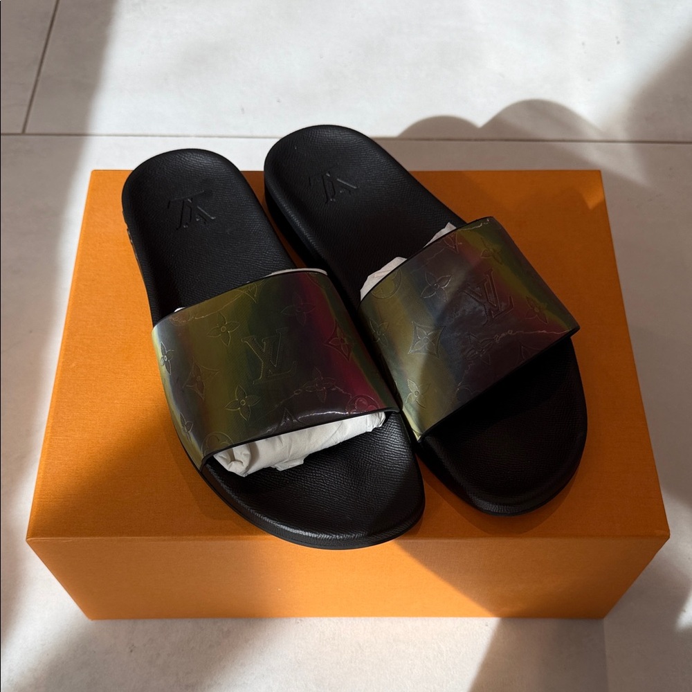 Louis Vuitton Black and Iridescent Slide Sandals